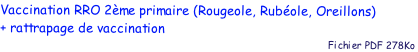 Vaccination RRO 2me primaire (Rougeole, Rubole, Oreillons) 
+ rattrapage de vaccination
                                               Fichier PDF 278Ko
